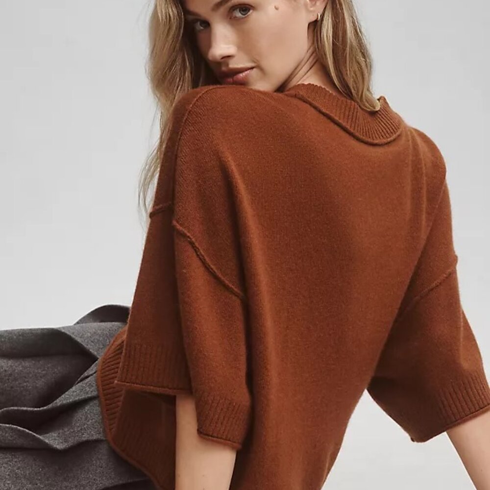 New ANTHROPOLOGIE Goldie Crew Neck Cashmere Sweater XS Copper Rust - Picture 7 of 7